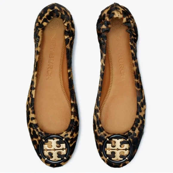 Tory Burch MULTI-LOGO LEOPARD ELASTIC BALLET FLATS Size